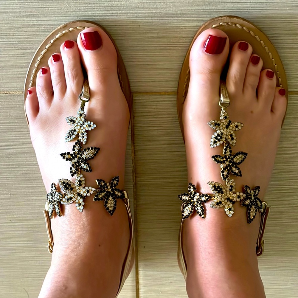 Italian leather & crystals sandals SZ 40 made in Capri Italy